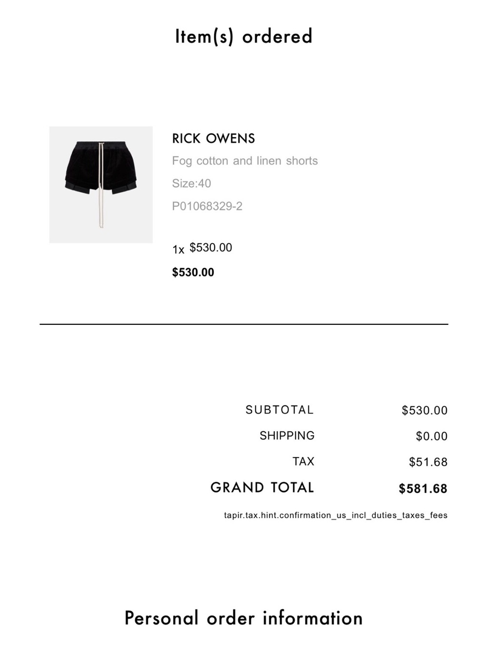 Rick Owens Black Athletic Shorts with Cream Drawstring - Picture 2 of 5